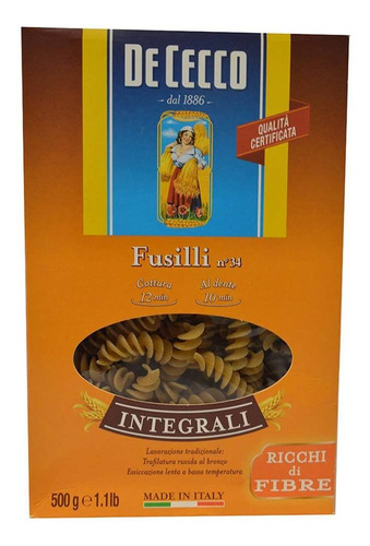 Pasta Marinter De Cecco Fusilli Integral N°34 Caja Con 500g