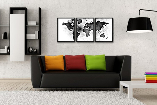 Set 3 Cuadros Mapamundi Mapa Mundo Brs1 Decoracion Oficina