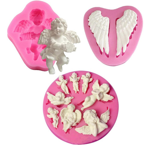 3 Unids/set Mini Ángel Bebé & Alas Fondant Moldes Angelic Qu