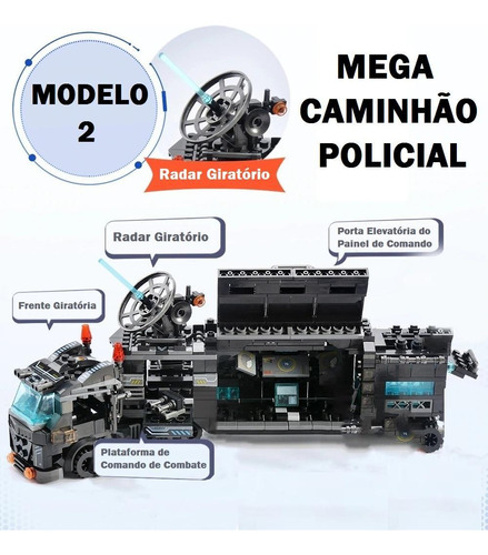 820 Peças Blocos Montar Polícia Swat Mega Caminhão + Mega