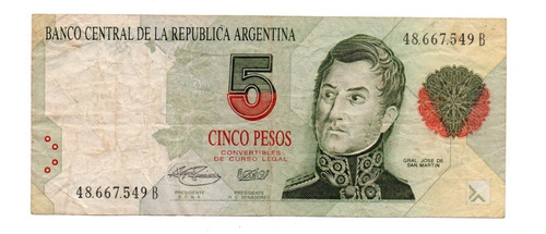 Billete Argentina 5 Pesos Convertibles 1 Diseño Bot 3030 B