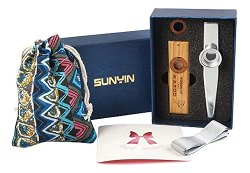 Sunyin Kazoo De Madera Y Aluminio, Hermosa Caja De Regalo Pa