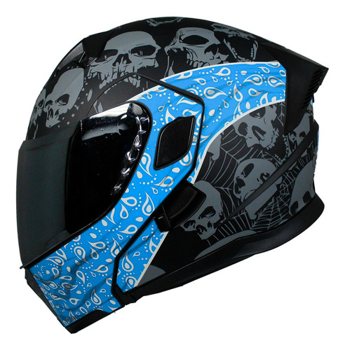 Casco Abatible Deportivo Fibra Carbono Certificado Dot Led Azul Bandido Blue L