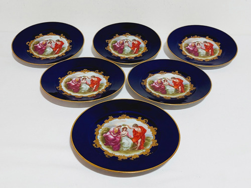 Juego 6 Platos Postre Porcelana Royal Epiag Oro En Relieve