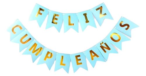 Banner Feliz Cumpleaños Celeste/dorado 3m