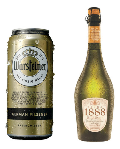 Imagen 2 de 9 de Cerveza Warsteiner Rubia Lata 473ml X12 + Sidra 1888 750m X6
