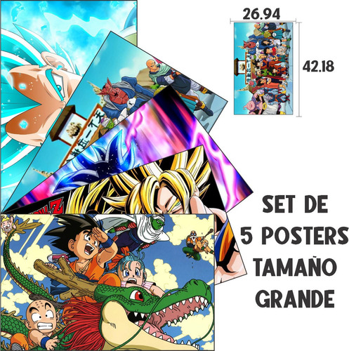 Poster Gr Set De 5 Pzas Dragon Ball Goku Vegeta Anime Decora