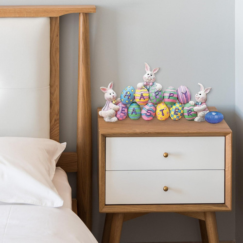 2x Estatuilla De Conejito De Pascua Feliz Hecha A Mano