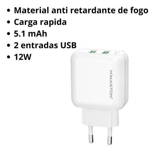 Carragador Turbo H'maston P/ Android Com Entrada Tipo-c