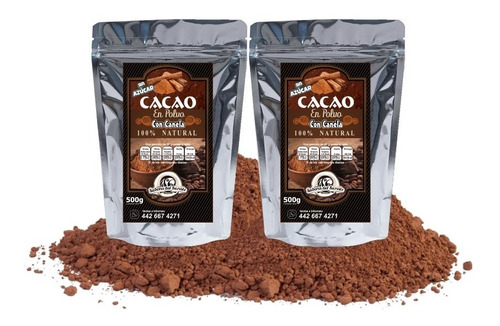 Cacao En Polvo Con Canela Natural Pack 2 Bolsas De 500g 