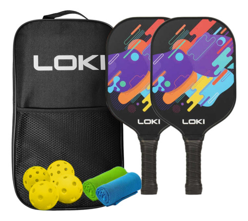 Set 2 Paletas De Pickleball De Fibra Carbono 4 Pelotas Loki