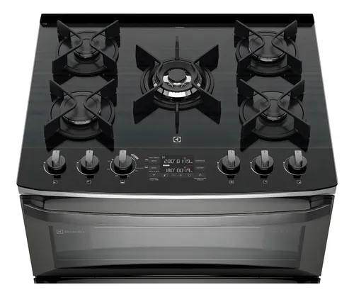Estufa Electrolux Expert de 5 fuegos con función Airfryer FE5ad, color plateado, 220 V
