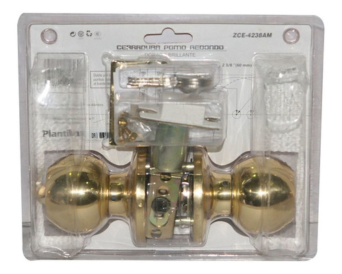 Imagen 2 de 6 de Cerradura Pomo Redondo Metalico Esfera Dorado Brillante