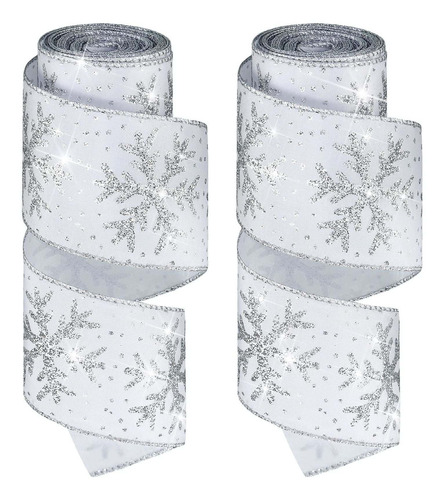 Cinta Copo Nieve Navidad Alambre 2.5  X 12 Yarda Rollo Saten