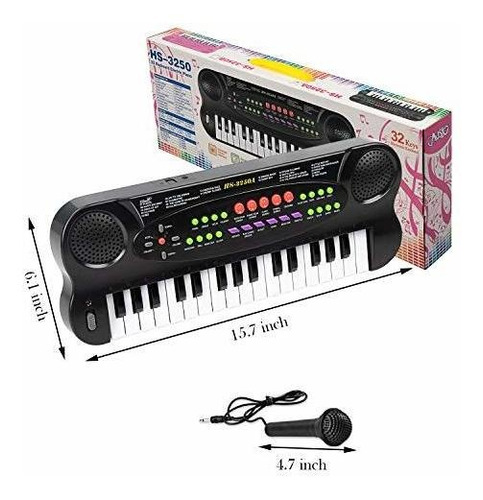 Piano Con Microfono Para Niños 32 Teclas Negro Funciona 4 A