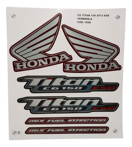 Kit Adesivos Honda Cg Titan 150 Esd 2012 Vermelha