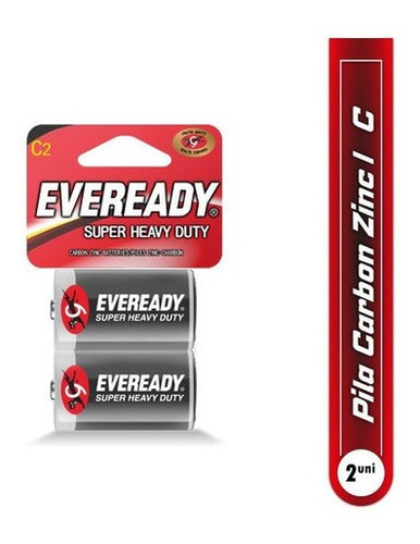 Pila Tipo C Par Zinc Carbono Super Heavy Duty Eveready 2uds