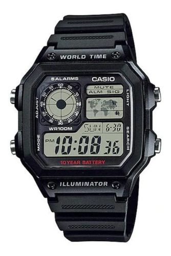 Reloj Casio Ae1200 Digital Hora Mundial Garantía Oficial 24m