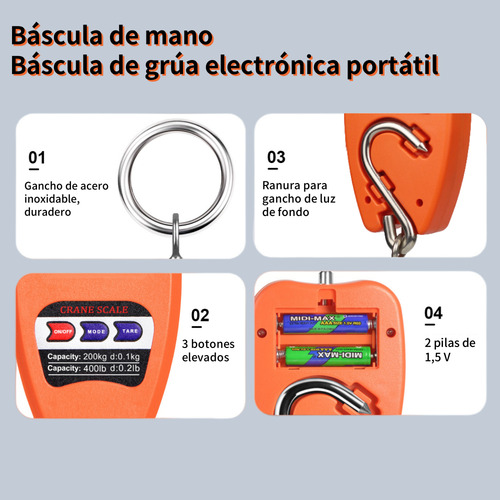 Báscula Balanza Colgante Gancho Digital Lcd Portátil 200kg
