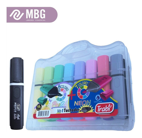 Imagen 5 de 7 de Valija Trabi De 16 Resaltadores Pastel + Neón + Tachador
