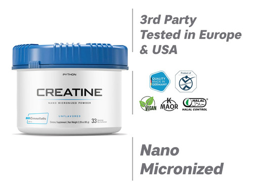 Creatina Monohidratada Em Pó Python Nano Micronizada 65g