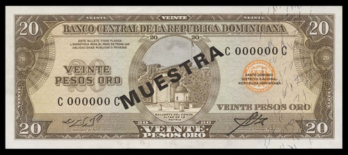 Bn8217 Rep. Dominicana 1964 20 Pesos Ouro Specimen Rara