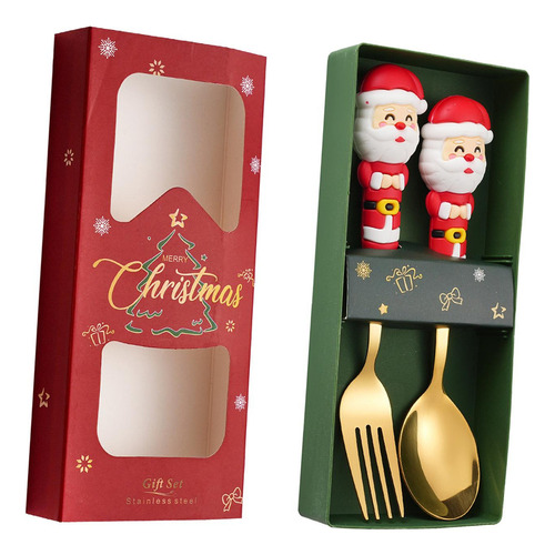 Qa Juego De 2 Tenedores Y Cucharas Navideñas, Papá Noel