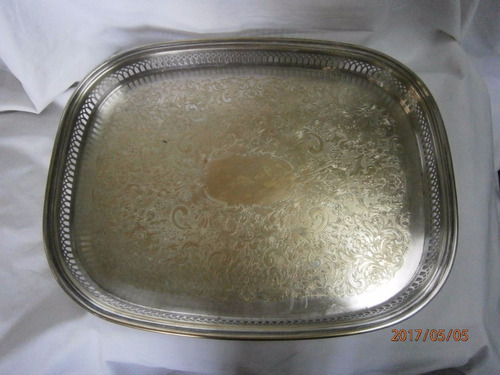 Bandeja En Bronce Baño Plata Rectangular Con Calados