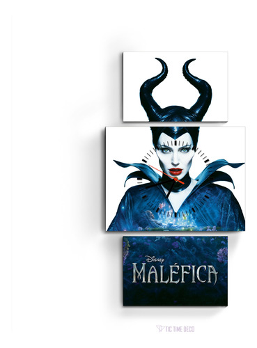 Cuadro Triptico Reloj Infantil Pelicula Malefica Disney Deco