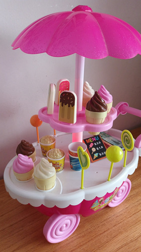 Carrito Carro De Helados Juguete Ice Cream - Luces Y Sonido Rosa (Usado)