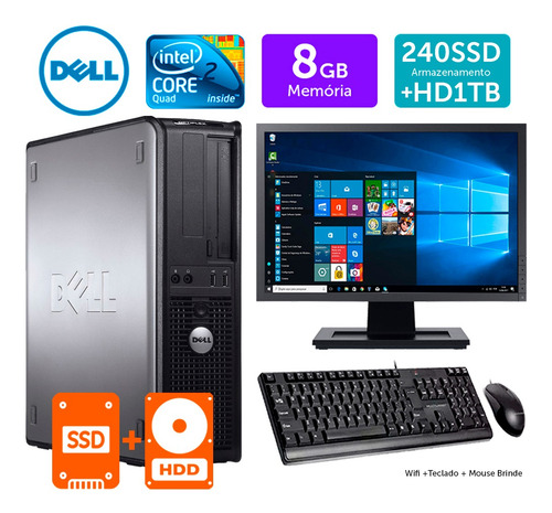 Imagem 1 de 5 de Cpu Barato Dell Optiplex Int C2quad 8gb Ssd240+1tb Mon19w