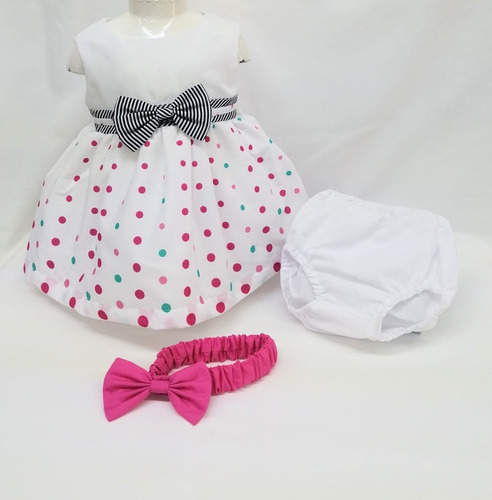 Vestido Chavitos Niña Bolitas Blanco 6-24 Meses Y