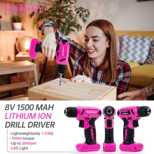 Jgo Herramientas Rosa De 64 Pzas Con Taladro Inalámbrico Tal