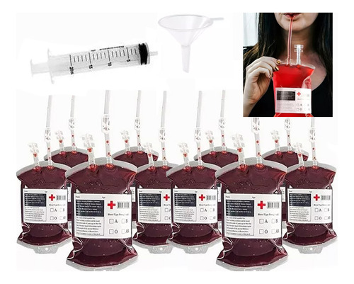 Set De 10 Bolsas De Sangre Falsas Para Fiesta De Halloween