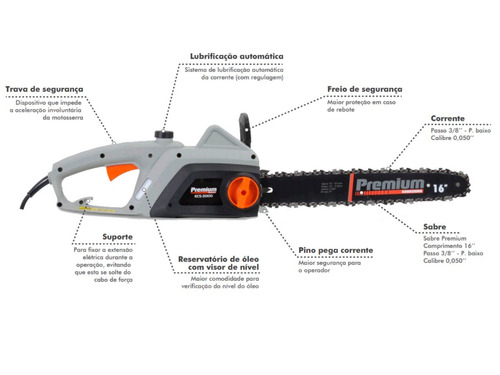 Motosserra  Premium Sabre 16x3/8  2000 W Kawashima Peso 5 Kg