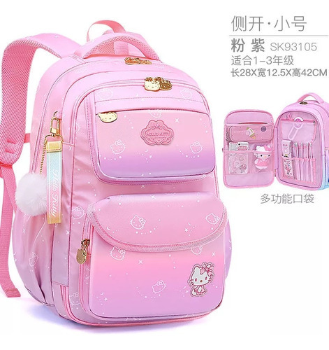 Mochila Escolar Primaria Para Mujer Hello Kitty One Two To S Color Rosa Roxo Gradiente Tamanho Pe