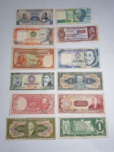 Antiguos Billetes Brasil Perú Uruguay Chile Lote Mag 59918