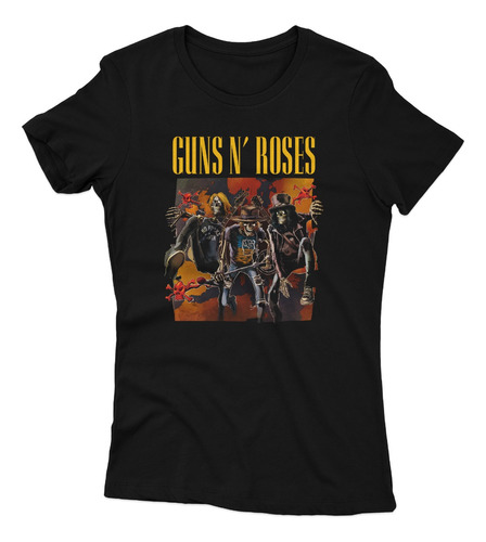 Remera Rock Guns And Roses Color Negra Corte Dama