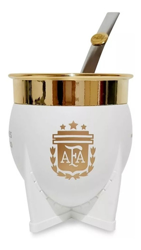 Mate Pampa Selección Argentina Blanco Con Dorado Blanco con Borde Dorado