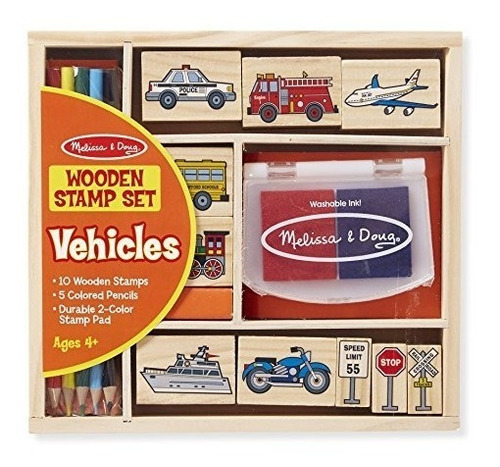 Melissa & Doug Sello De Madera Set: Vehículos - 10 Sellos, 5