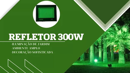 Refletor Led 300w Verde Jardim Sitio Chacara Ip66 Holofote Preto Verde
