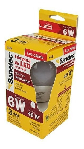 Foco Led 6w Luz Calida Super Brillo 40w De Potencia Color de la luz Blanco cálido