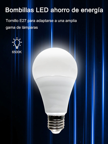 Bombilla Led 12w 6500k E27 Base Ahorro De Energía Blanco Frío
