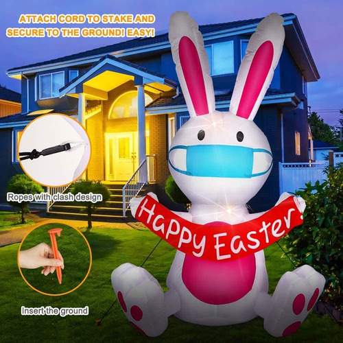 Achorte Inflable De Conejo De Pascua, Con Barbilla Y Luz Led