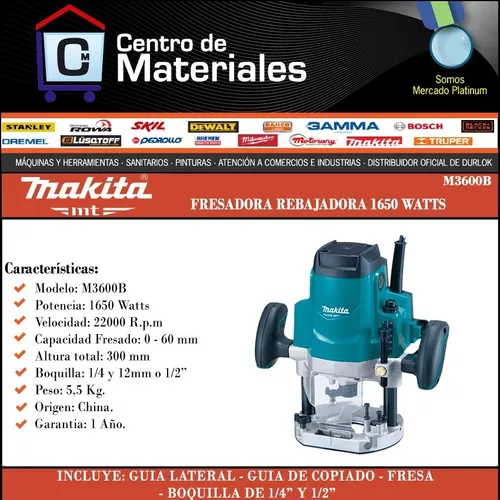 Makita Fresadora Mt 1650 W Boquilla 1/2 Y 1/4 - Centro de Materiales