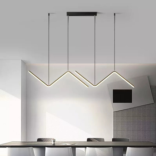 Lustre Pendente Moderno Preto Zig Zag Cabo 3m Pé Direito Alto/duplo Sala/mesa Jantar Luz 3/1 - Green Age