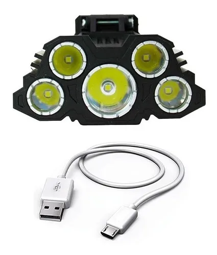 comprar Linterna frontal USB 5 LED recargable de largo alcance, color de la linterna: negro, color de la luz: blanco