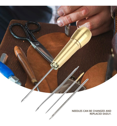Kit De Punzón De Coser Con Hilos Negros Y Marrones De 18 M P