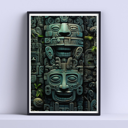 Cuadro Totem Olmeca Decorativo 30x40cm Con Vidrio