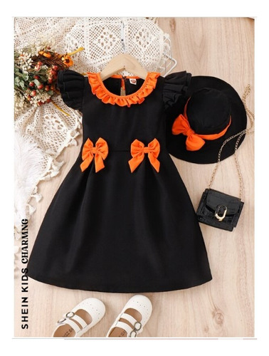 Vestido Negro Niña Halloween Sombrero Bruja Sin Bolso